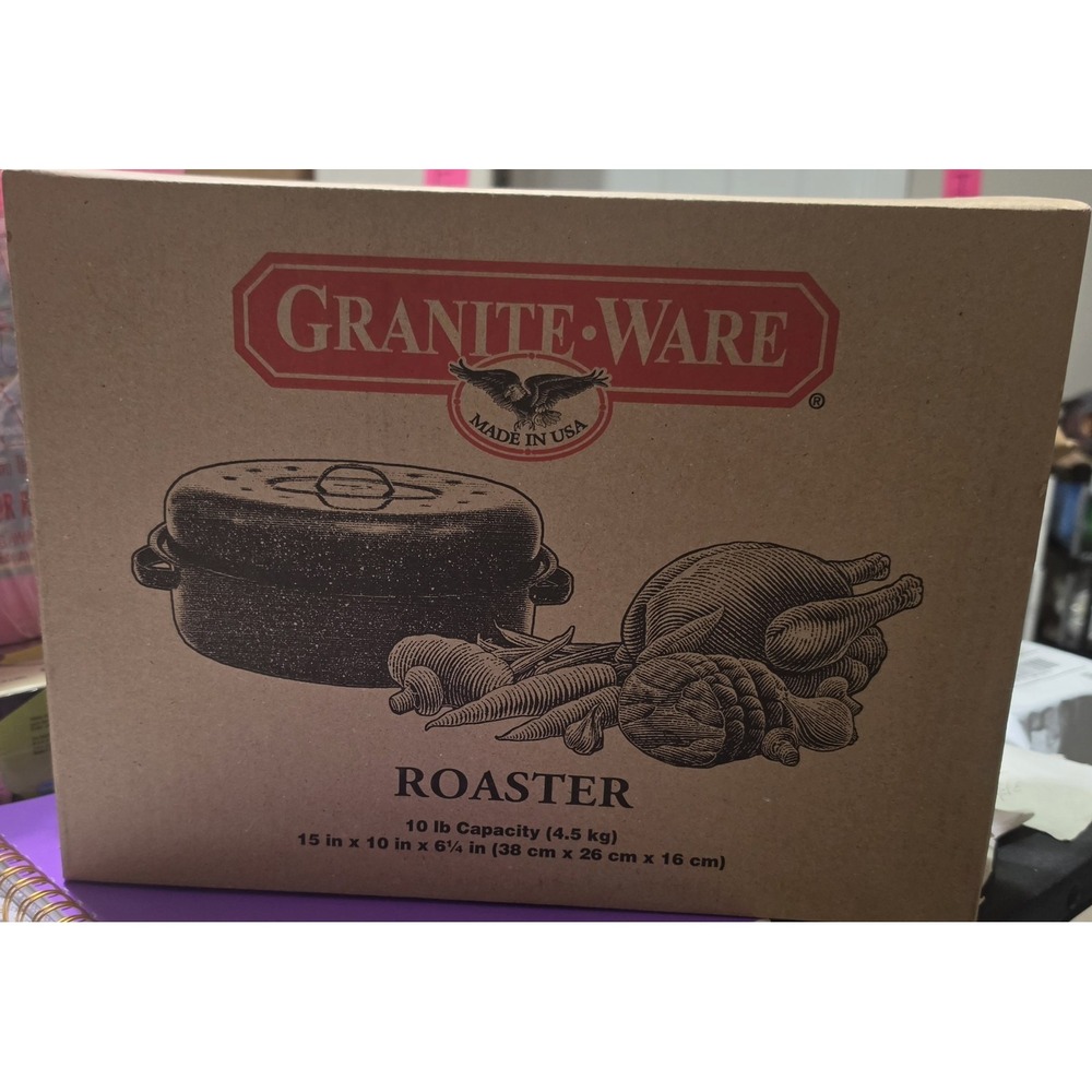 Granite Ware 15" Covered Oval Roaster 10 lb Made in USA 0508-2 Original Box